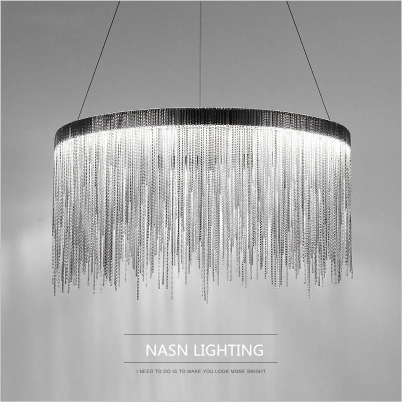 D60cm D80cm круглая металлическая цепь 110V 240V LED Серебряная медь подвесные светильники