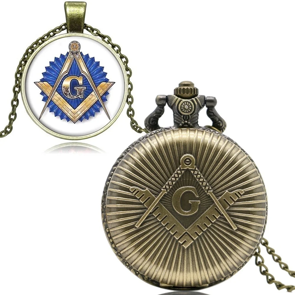 Карманные часы Masonic Freemason Freemasonry тема сплав Кварцевый кармашек для часов Часы с Подарочное ожерелье-цепочка комплект часов для мужчин