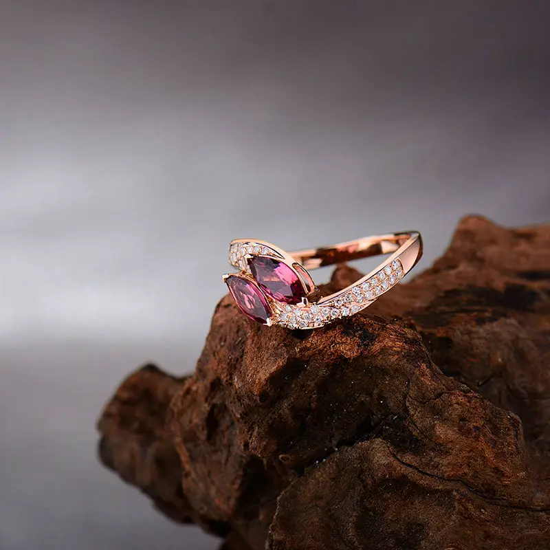 LOVERJEWELRY потрясающее кольцо с розовым турмалином маркиза натуральным бриллиантом