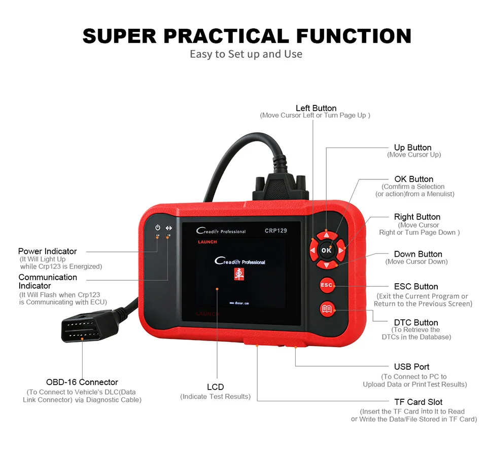 LAUNCH CRP129 OBD2 сканер автомобиля диагностический инструмент двигатель Автосканер