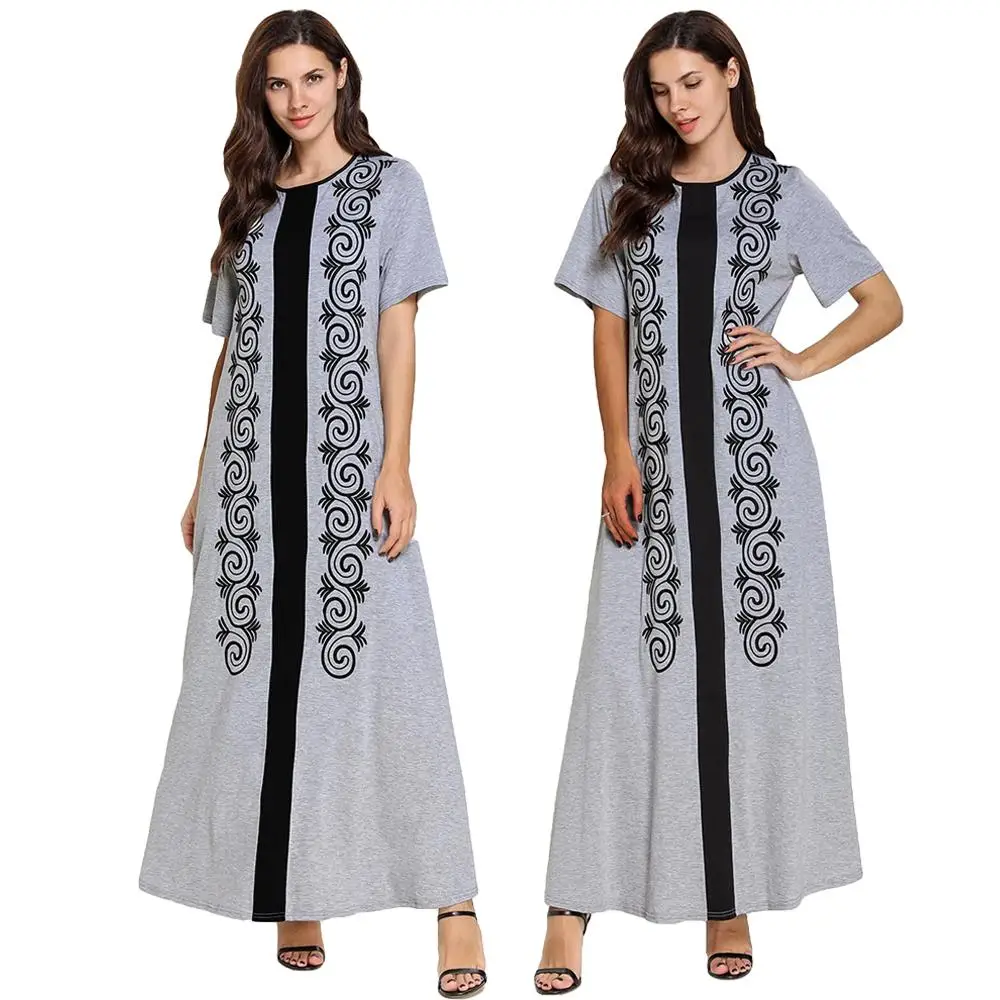 Летнее женское платье с коротким рукавом длинное мусульманское abaya Arab jilbaw