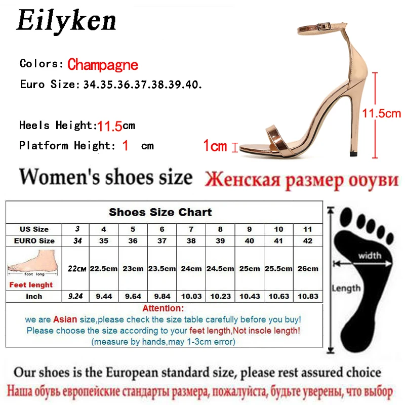 Eilyken/Новинка года; дизайнерские вечерние женские босоножки цвета шампанского на тонком каблуке с открытым носком; модная женская обувь с пряжкой и ремешком сзади; Размеры 35-42