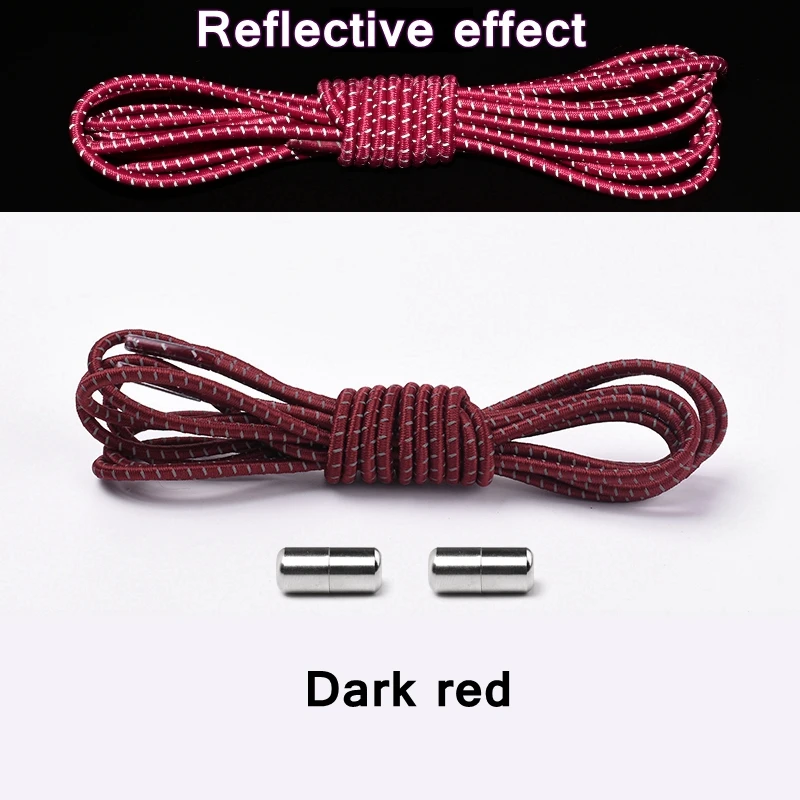 Dark red Новые Светоотражающие эластичные шнурки без завязок, шнурки с металлическим наконечником, круглые удобные шнурки с быстрым замком, шнурки для обуви унисекс - Цвет: Dark red