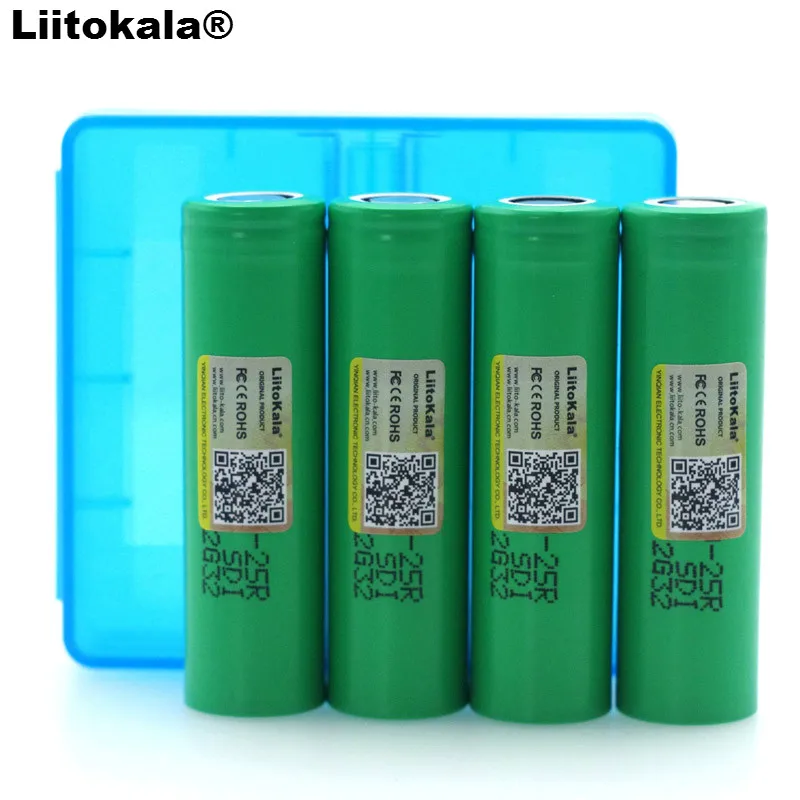 

4PCS Liitokala New 18650 2500mAh Rechargeable battery 3.6V INR18650 25R 20A discharge batteries + Storage box