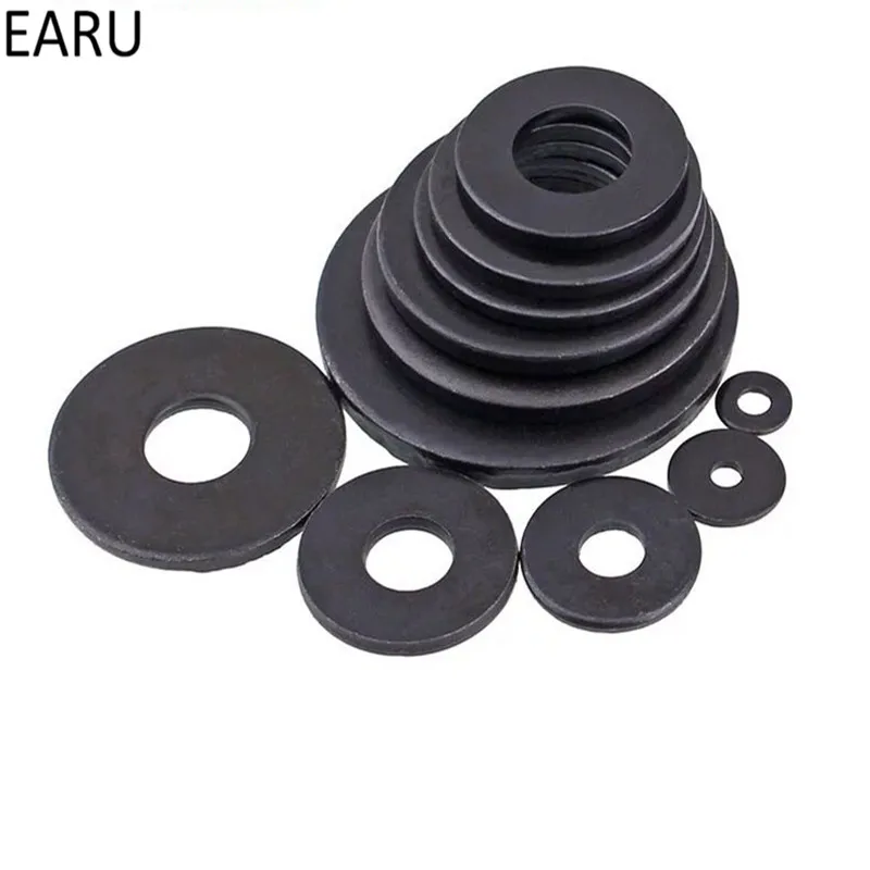 

500pcs 8 Degree carbon steel M3-M10 BLACK Flat Gasket Metal Gasket Intensification Ultrathin Meson Spring washer Gasket