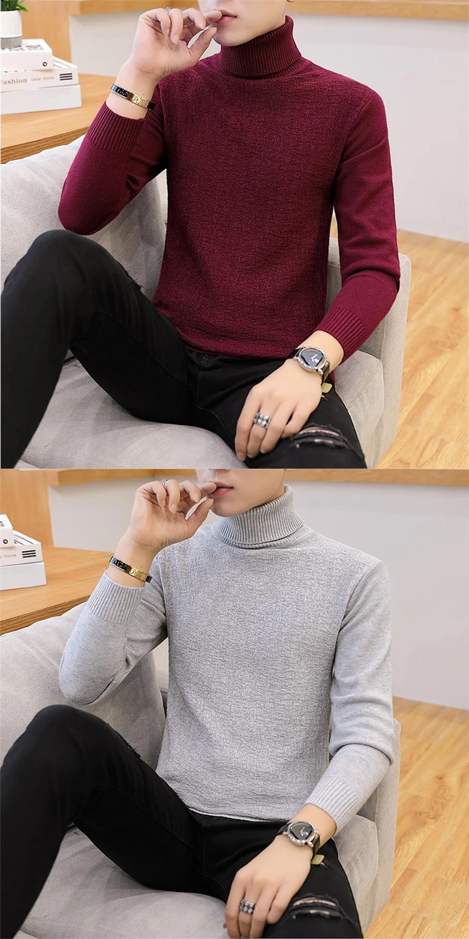 Winter Cashmere Thick Warm Sweater Men Turtleneck Brand Men's Sweater Slim Fit Pullover Men Knitwear Male Double Collar Sweaters