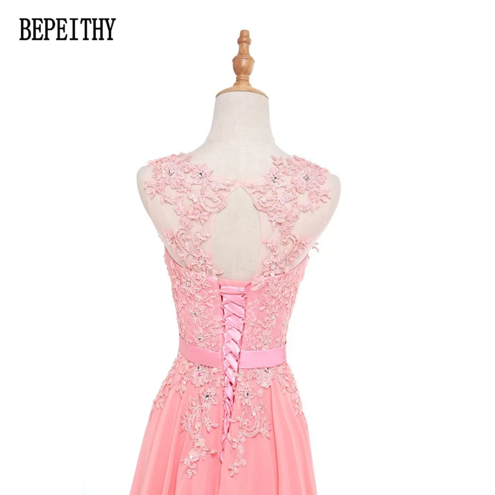 BEPEITHY Vestidos De Festa Тюль Кружева Аппликация вечернее платье кружево сзади бисер А-силуэт шифон Формальное свадебное платье