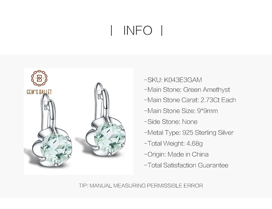 GEM'S BALLET 5.47Ct натуральный зеленый серьги с аметистом 925 пробы Серебряные Серьги с драгоценными камнями для женщин Свадебные ювелирные изделия