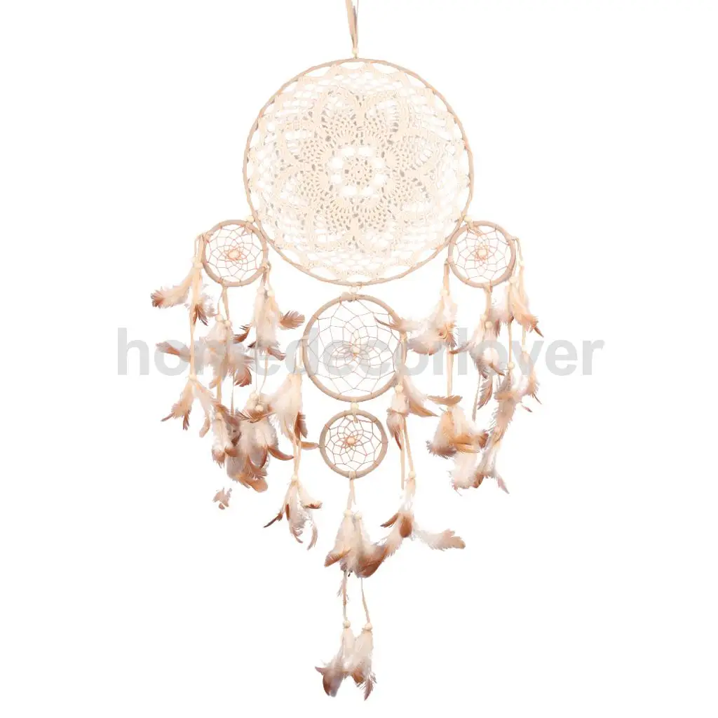 Indian Style Retro Big Dream Catcher Wind Chimes Craft with Five Rings &amp Feathers Pendant Holiday Ornaments Romantic Lovers Gift | Дом и