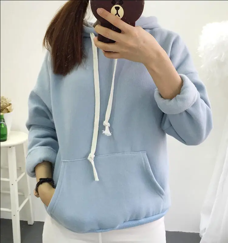 High Quality Sweatshirt Women Crewneck Solid Long Sleeve Warm Fleece Hoody Female Tumblr Bts Sweet Girl Hoodies Sweatshirts 2017 | Женская