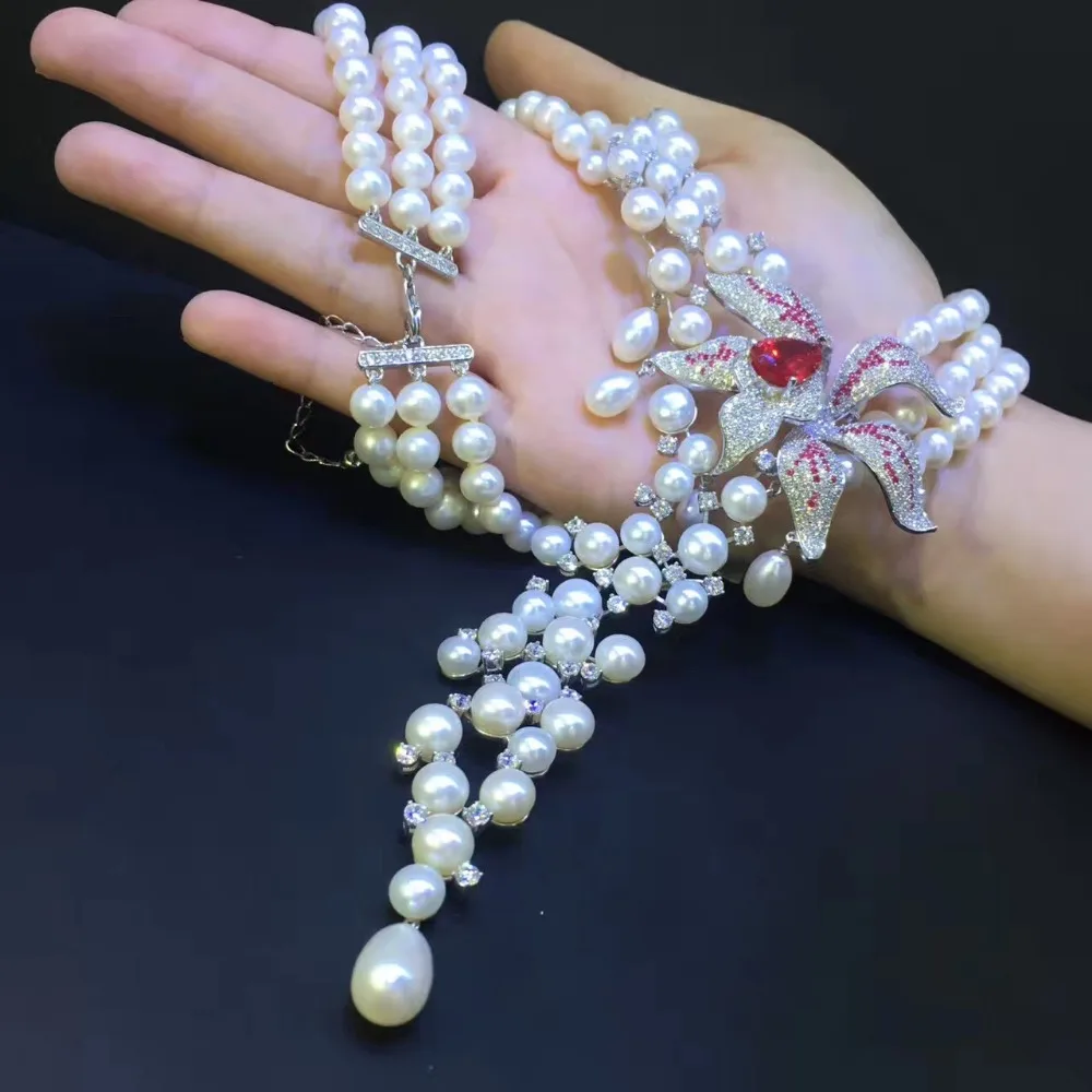 100% Настоящее культивированное пресноводное жемчужное ожерелье и серьга