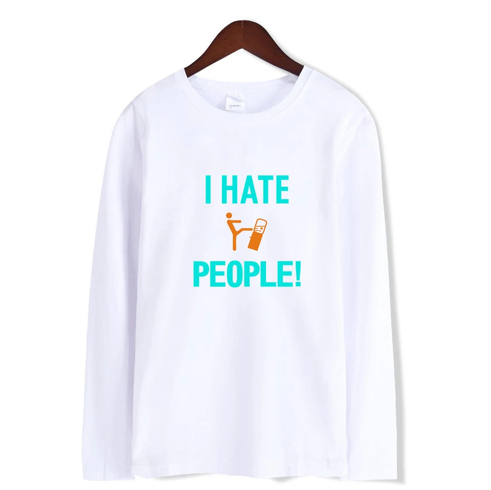 New hot T-shirt men's I Hate People Long sleeve t-shirt letter printing trend casual bottoming round neck shirt | Мужская одежда