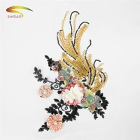 5pcs sequined 3d flower floral venice venise glitter lace applique sewing trims patch wedding decoration diy craft golden black
