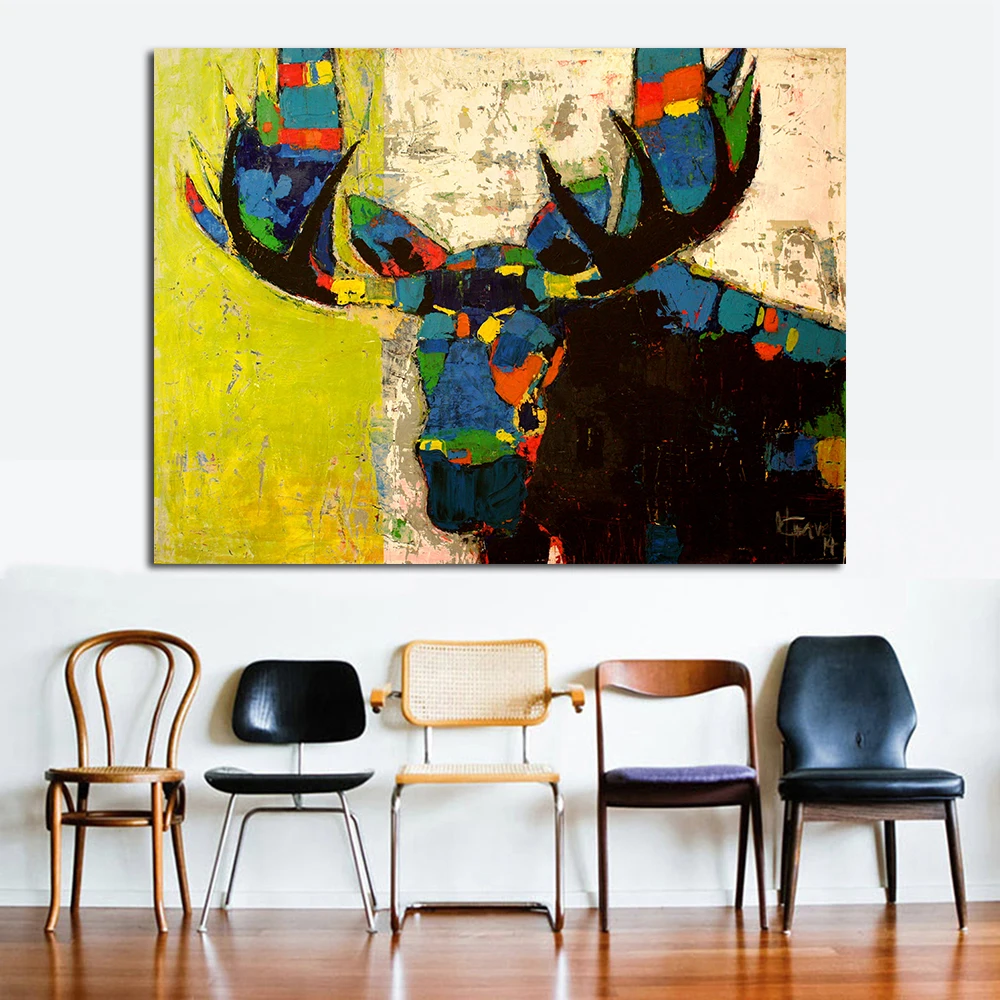 JQHYART красочные Moose граффити изображение животных Печать на холсте украшение