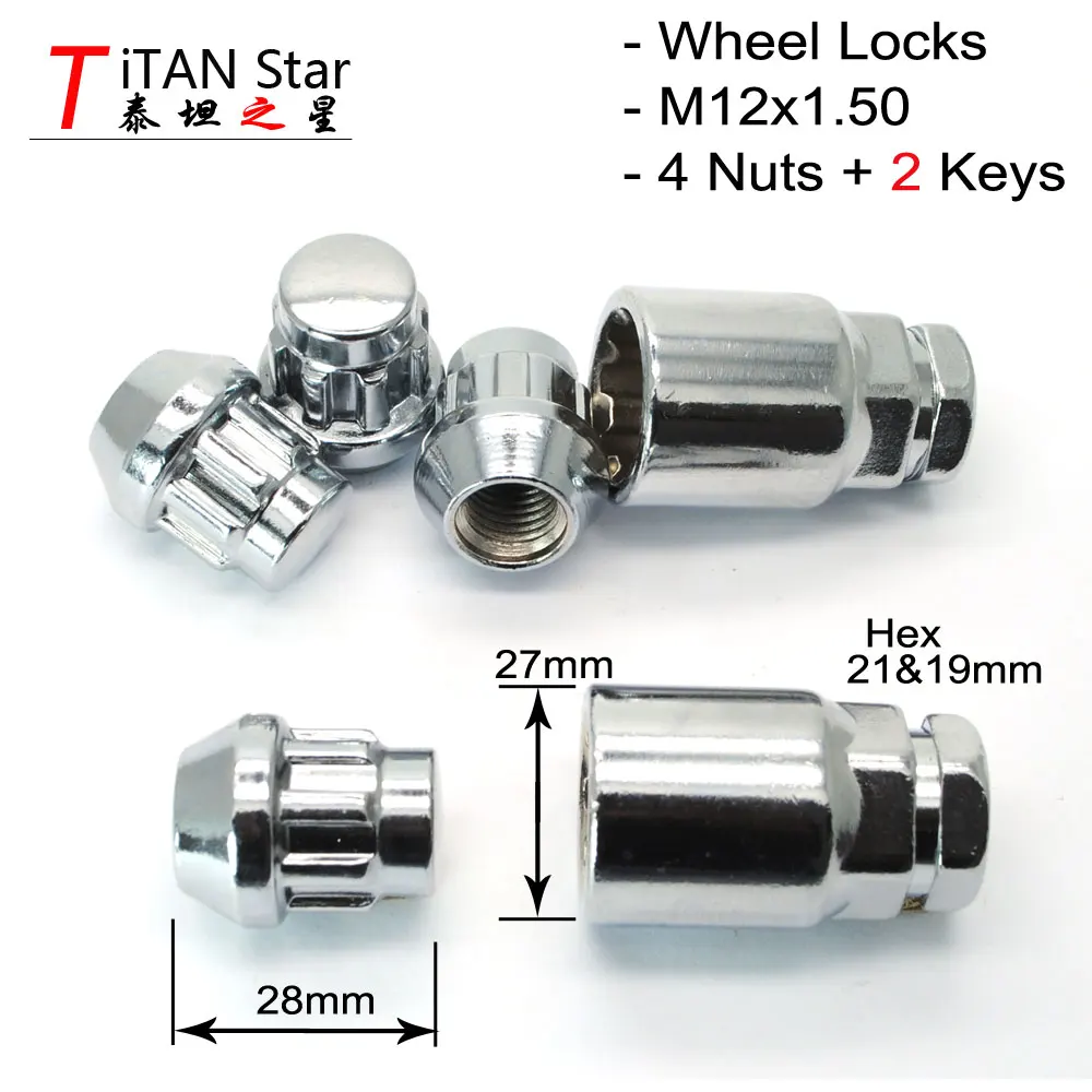 4 NutS+2 Key M12x1.5 Alloy 1.5 Wheel Locks Nuts Anti Theft SECURITY NUT For HYUNDAI IX35 TUCSON ELANTRA SONATA SantaFe RENA | Автомобили и