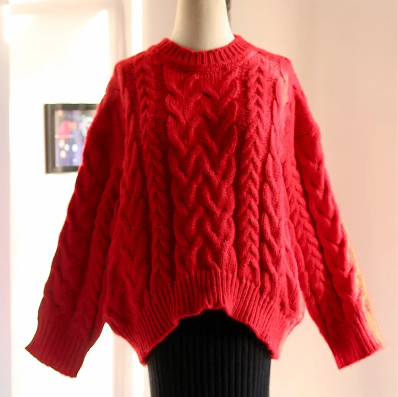 OMCHION Pull Femme 2019 корейский Круглый вырез твист Плотный трикотаж шикарные свободные