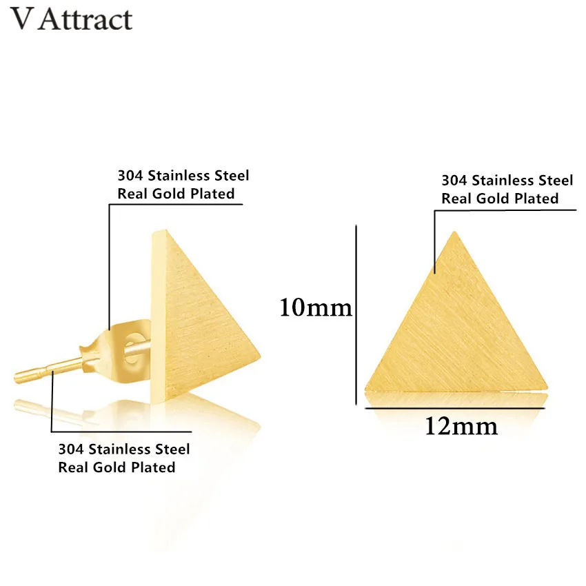 V Attract Geometric Triangle Stud Earrings Rose Gold Brincos 2018 Stainless Steel Minimalist Pyramid Jewelry For Women and Men | Украшения