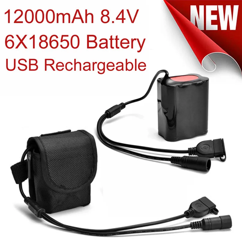 Защитите 8 4 V USB Перезаряжаемые 12000 мА/ч 6X18650 Батарея пакет для велосипедный фонарь
