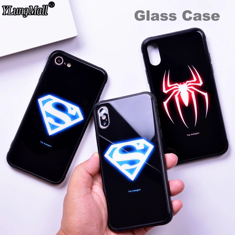 Чехол для iphone Xs Max чехол светящийся закаленное стекло Супермен Бэтмен 6 6s 8 7 Plus X