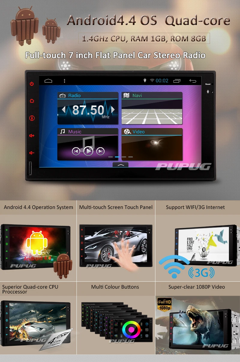 Емкостный No-DVD GPS Стерео Навигации Головного Устройства Wi-Fi OBD2 Аудио PC Player 4-CORE Android