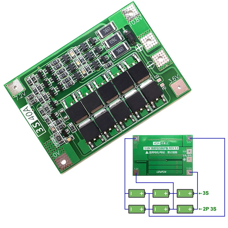 Защитная плата PCB BMS для зарядного устройства литиевых батарей 5 шт./лот 3S 40 А