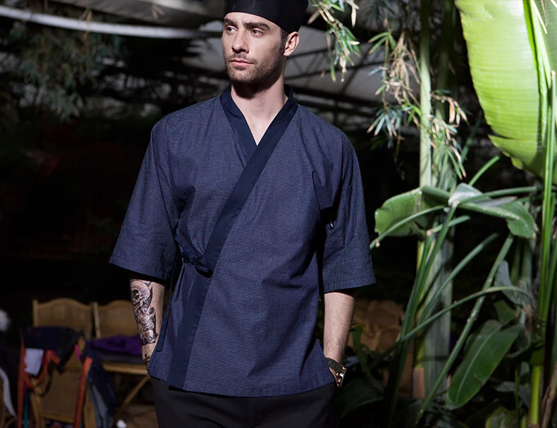

Men Japanese Korea style medium sleeve chef cook uniform top waiter work wear restaurant cook shirt suit F8584587
