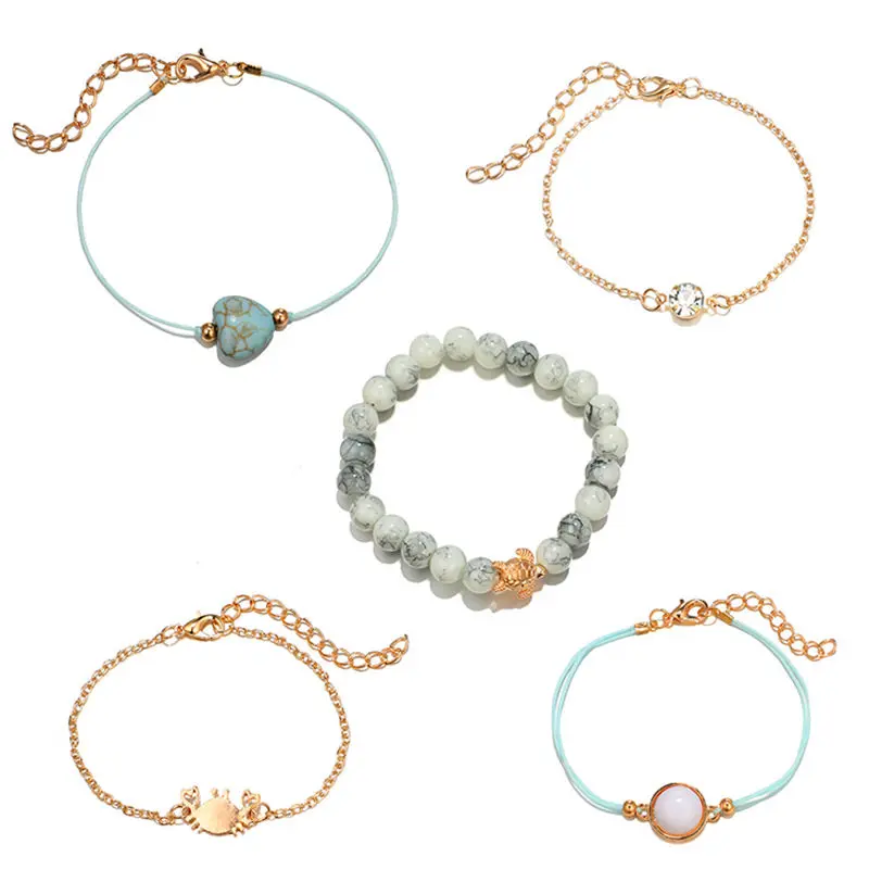 

Statement Crab Turtle Heart Anklets Bracelets Vintage Natural Stone Rope Anklet Chain Gift For Women Pulsera Tobillera