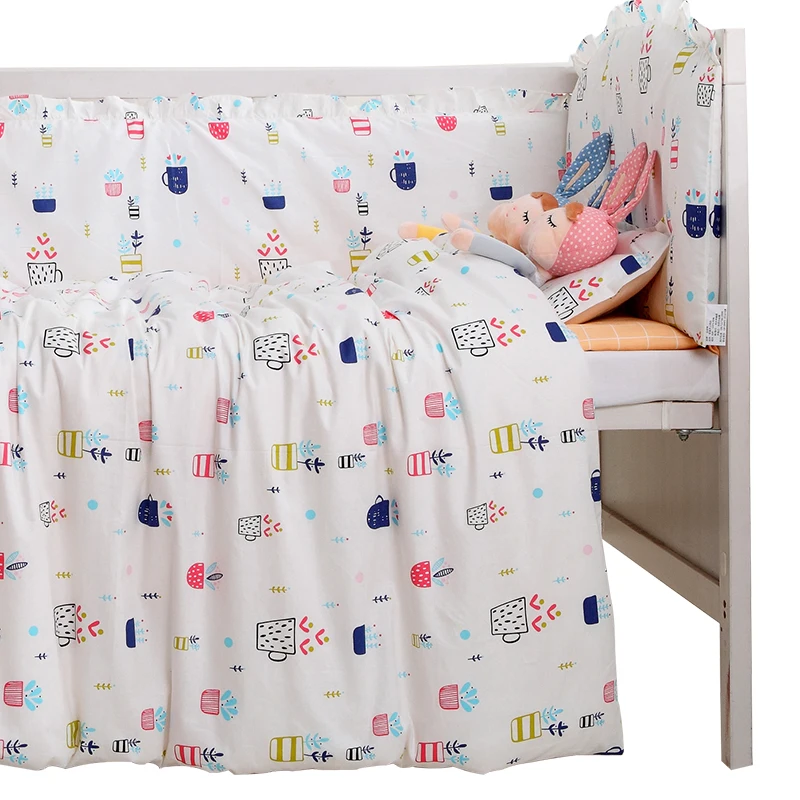 

7 шт./комплект, хлопковый комплект постельного белья с розовым облаком для детской кроватки (4 бампера + простыни + пододеяльника + подушки)