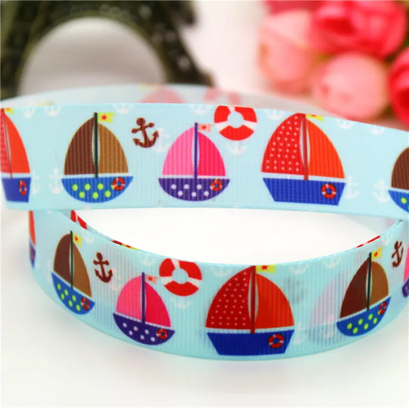 

DHK 7/8'' Free Shipping Sea Boat Printed Grosgrain Ribbon Material Headwear DIY Decoration Sewing Craft 22mm S623