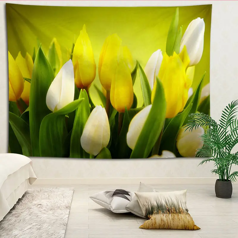 

Custom Tulips Living room decoration tapestry sofa beach mat background wall hanging cloth tapestries More size