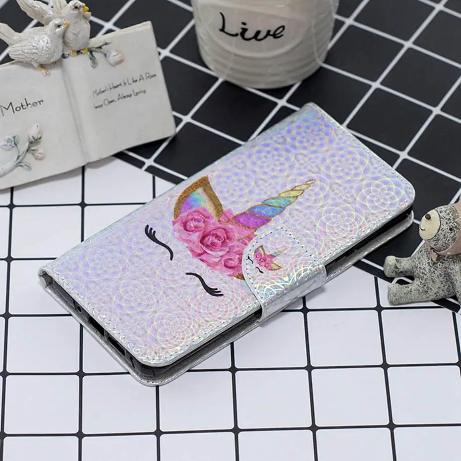 Лазерный флуоресцентный Чехол-книжка чехол для samsung Galaxy S7 S8 S9 S10 E 5G A10 A20 A30 A50 A70 J4 J6 A7 Plus Note 10 Pro кожаный чехол