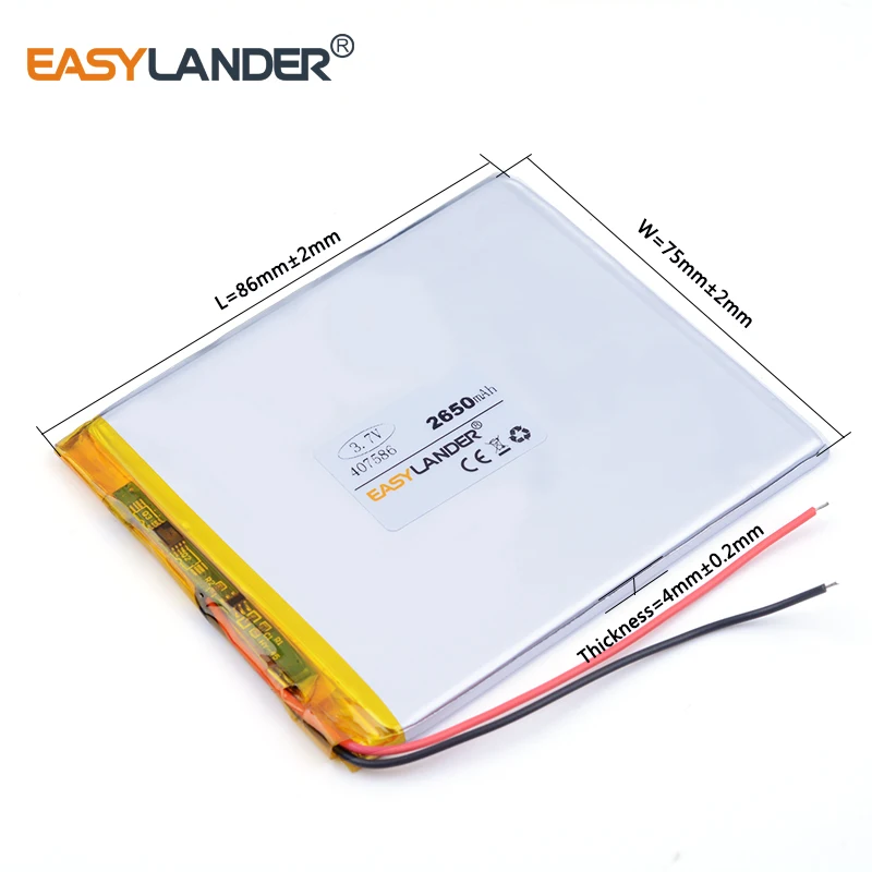 407586 2650MAH литий-ионные аккумуляторы для планшетных ПК 7 дюймов MP3 MP4 ipad tablet батарея