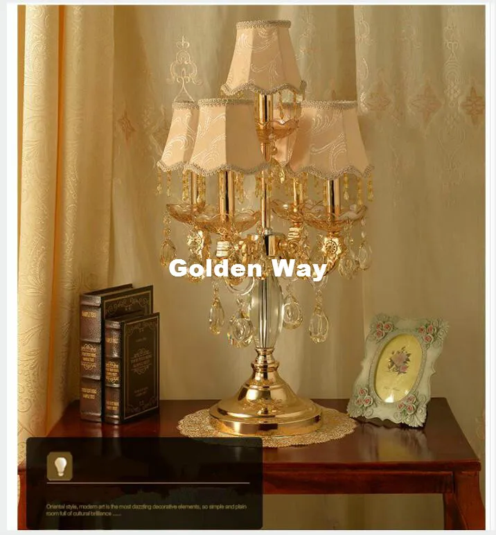 Free Shipping Modern Crystal Table Lamps For Living Room Bedroom Alloy Golden Lamp Shades Bedside Design Crystal Table/Desk Lamp