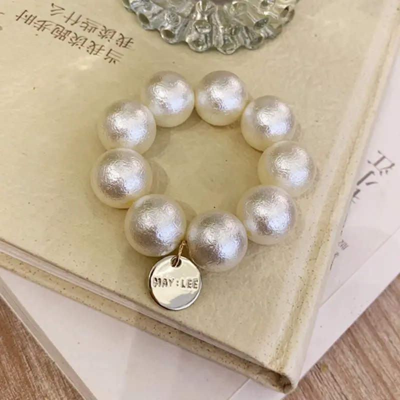 Korean Imitation Pearl Beading Hair Ties Women Metal Pendant Charms Elastic Bracelet DIY Styling Decorative Ponytail Holder |