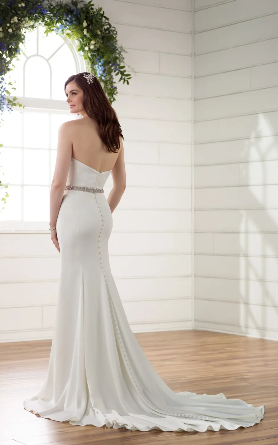 Robe de mariée Без Бретелек Длинные Оболочки Свадебное Платье С Sash Молния Назад Суд