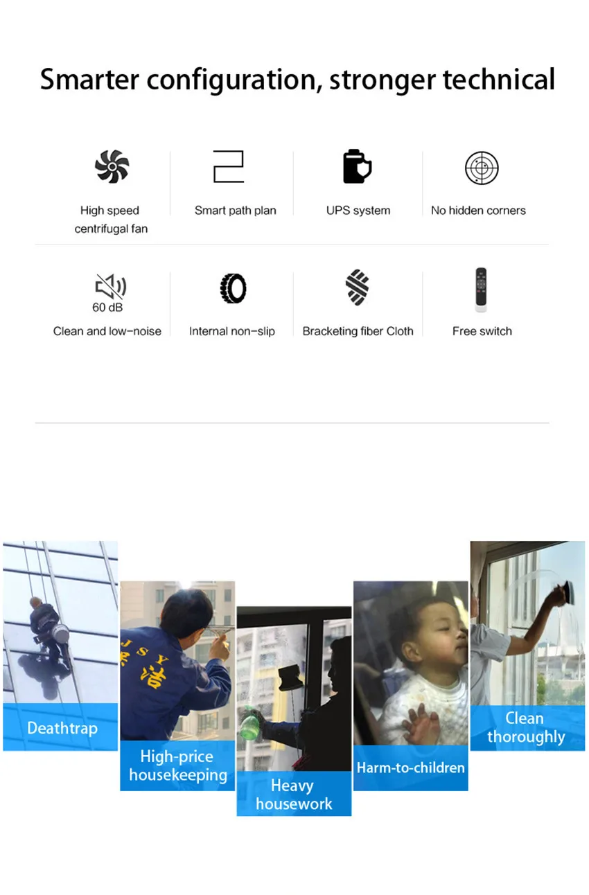 Робот-мойка окон COP ROSE X6, магнитный пылесос, защита от падения, пульт ДУ, автоматическая мойка стекла, 3 режима работы