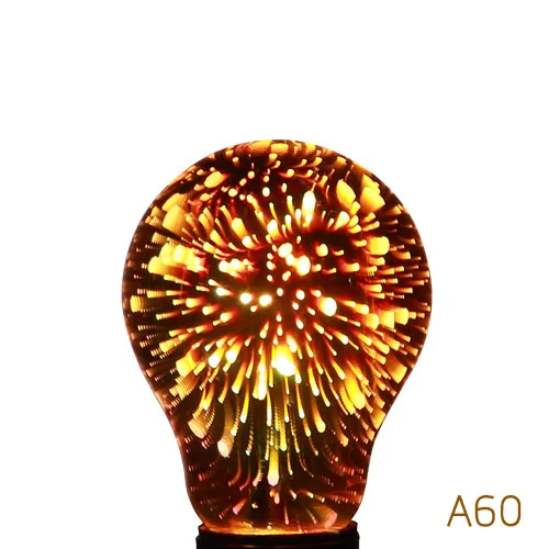 A60 3D Bulb 3D светодиодный лампы 220V E27 красочные фейерверки светодиодный Лампа накаливания Эдисона праздник Рождественский Декор лампада светодиодный потолочный светильник Lamparas Bombillas - Испускаемый цвет: A60 3D Bulb