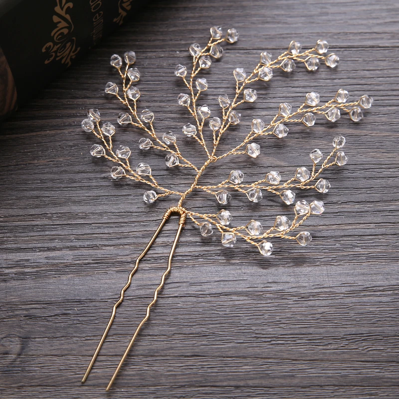 Свадебные заколки для волос FORSEVEN с кристаллами и жемчугом золотые свадебные