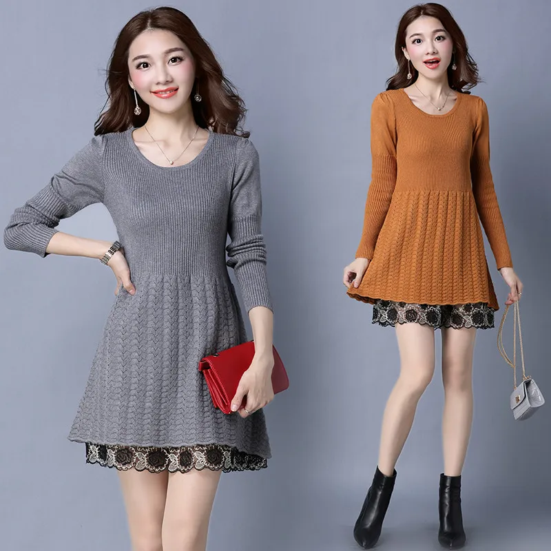 2019 New Autumn Winter Sweater Dress Women Long Sleeve O-neck Knitted Female Slim Casual Sweaters Pullovers R314 | Женская одежда