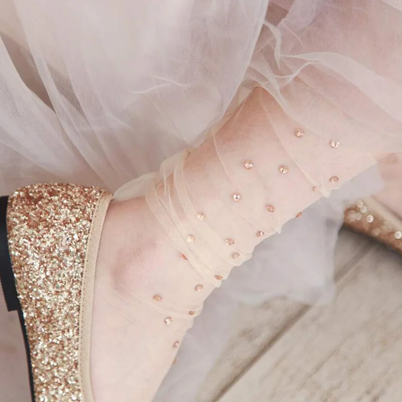 ZZIYEETTM 1 Pair Summer Trendy Romantic Shiny Socks Breathable Chic Glitter Crystal Ultra-thin Lace for Girls | Женская одежда