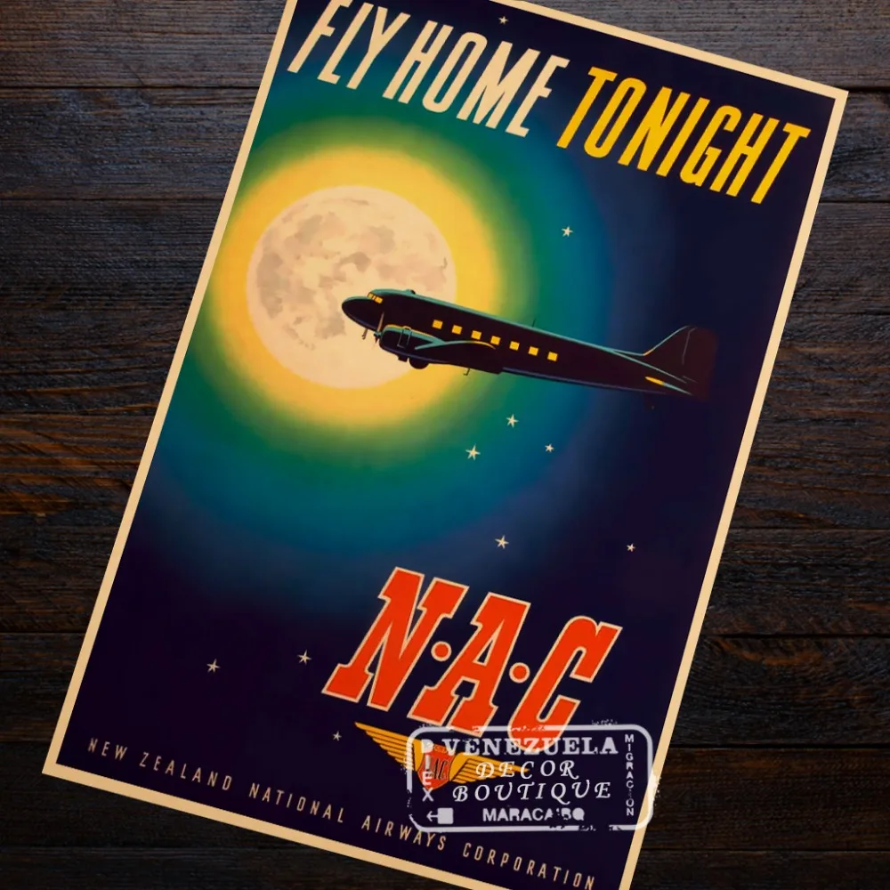 NAC National Airways Corporation New Zealand NZ Landscape старинный ретро-постер из путешествия холст