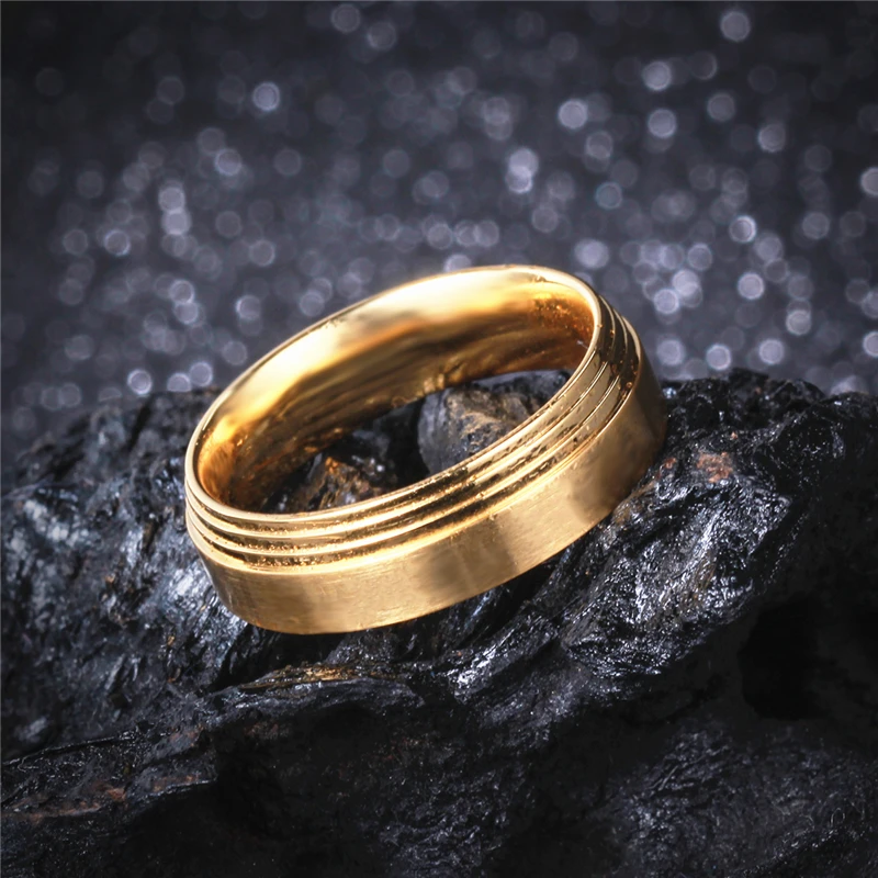

6mm Women Men Classic Gold-color Ring Elegant Cubic Zirconia Stone Couples Promise Alliance Simple Wedding Engagement Band