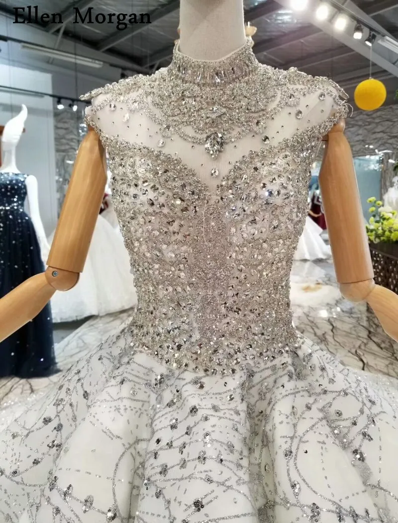 Блестящие Свадебные платья из ткани с высоким горлом рукавами крылышками и