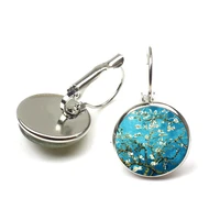 van gogh almond stud earrings branch in bloom art dangle earring bridal jewelry goghs painting glass cabochon earring wholesale