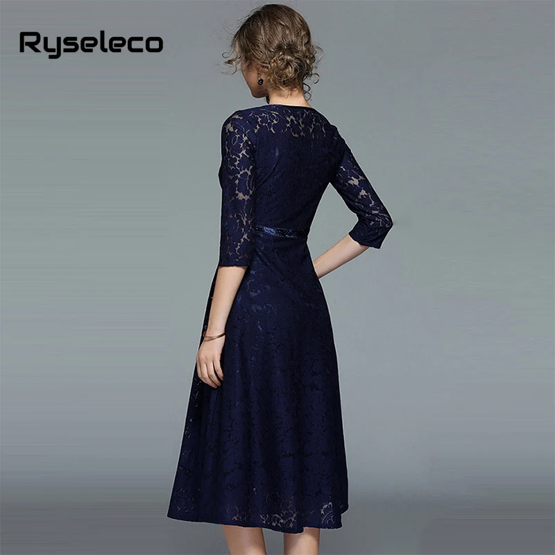 Ryseleco 2018 осеннее модное женское кружевное платье колокол с цветочным рисунком