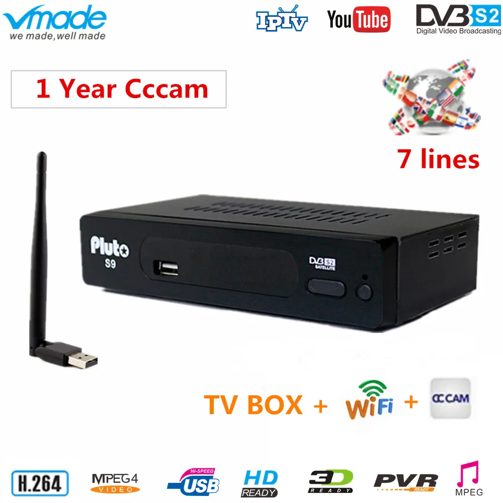 Vmade цифровая ТВ коробка DVB S2 HD спутниковый ресивер приемник FTA тюнер Плуто S9