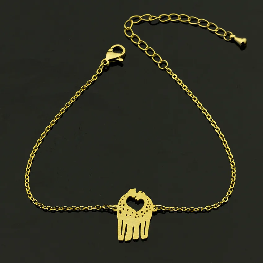 DCTVICT 10pcs/lot Heart Charm Love Giraffe Bracelets For Women Lady Kids Animal Jewelry Stainless Steel Gold Color Pulseras | Украшения и