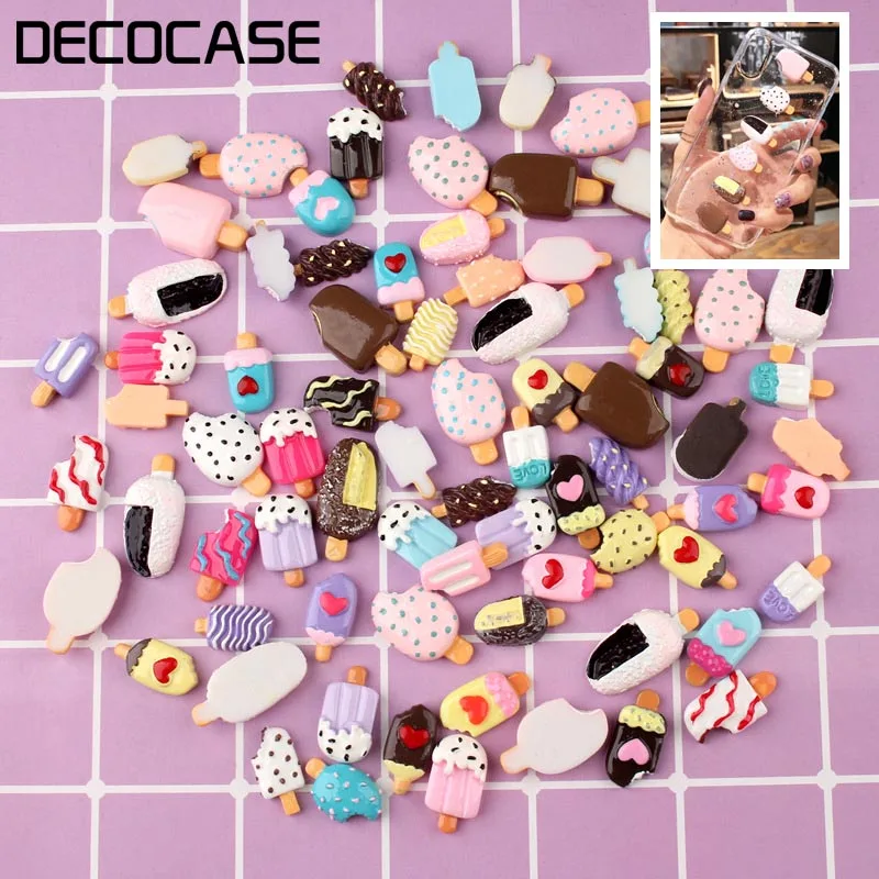 DECOCASE 100pcs Colorful Popsicles Slime Charms Beads Headwear Flatback Crafts Ornaments Decoration Phone Case DIY Accessories |