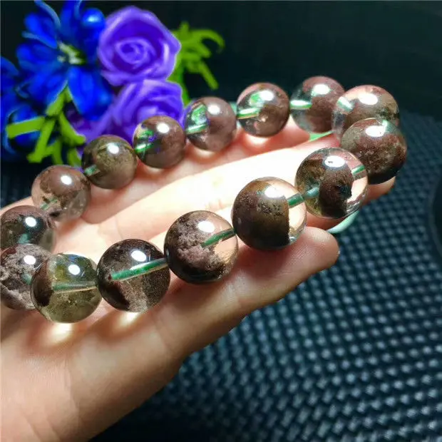 

Natural Red Phantom Ghost Quartz Crystal Bracelet 14-13mm AAA
