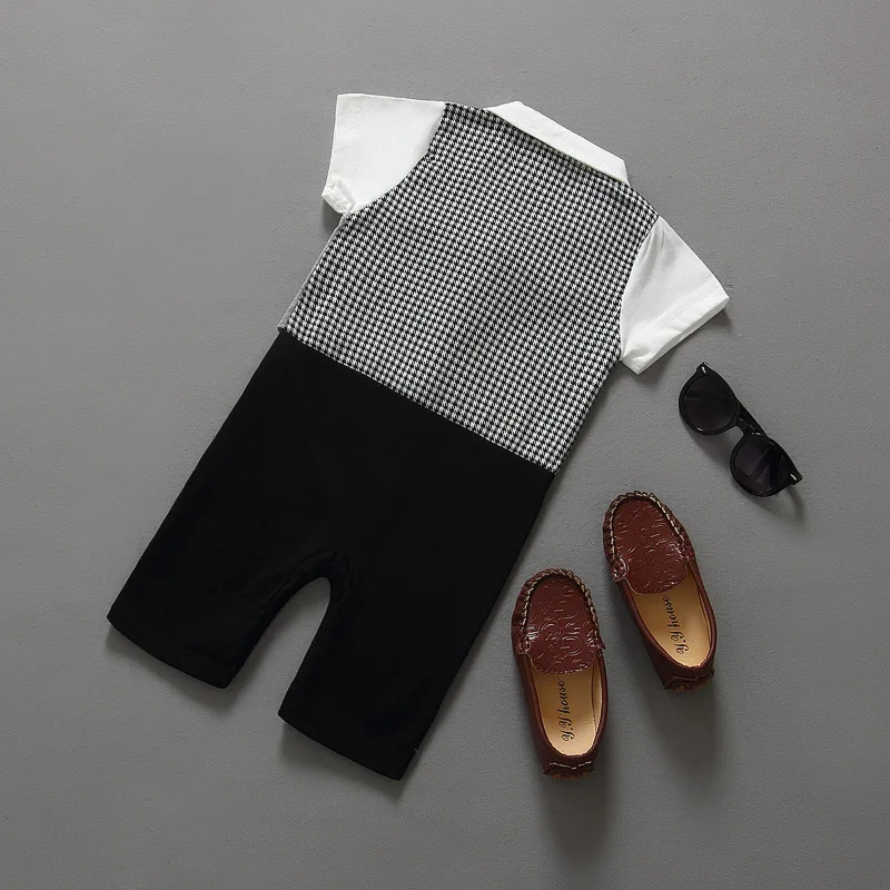 

2016 hot sale short sleeve with Bow tie baby boy clothes romper newborn boy jumpsuits